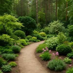 Ogród leśny w Milanówku z naturalistyczną ścieżką i wielowarstwową zielenią